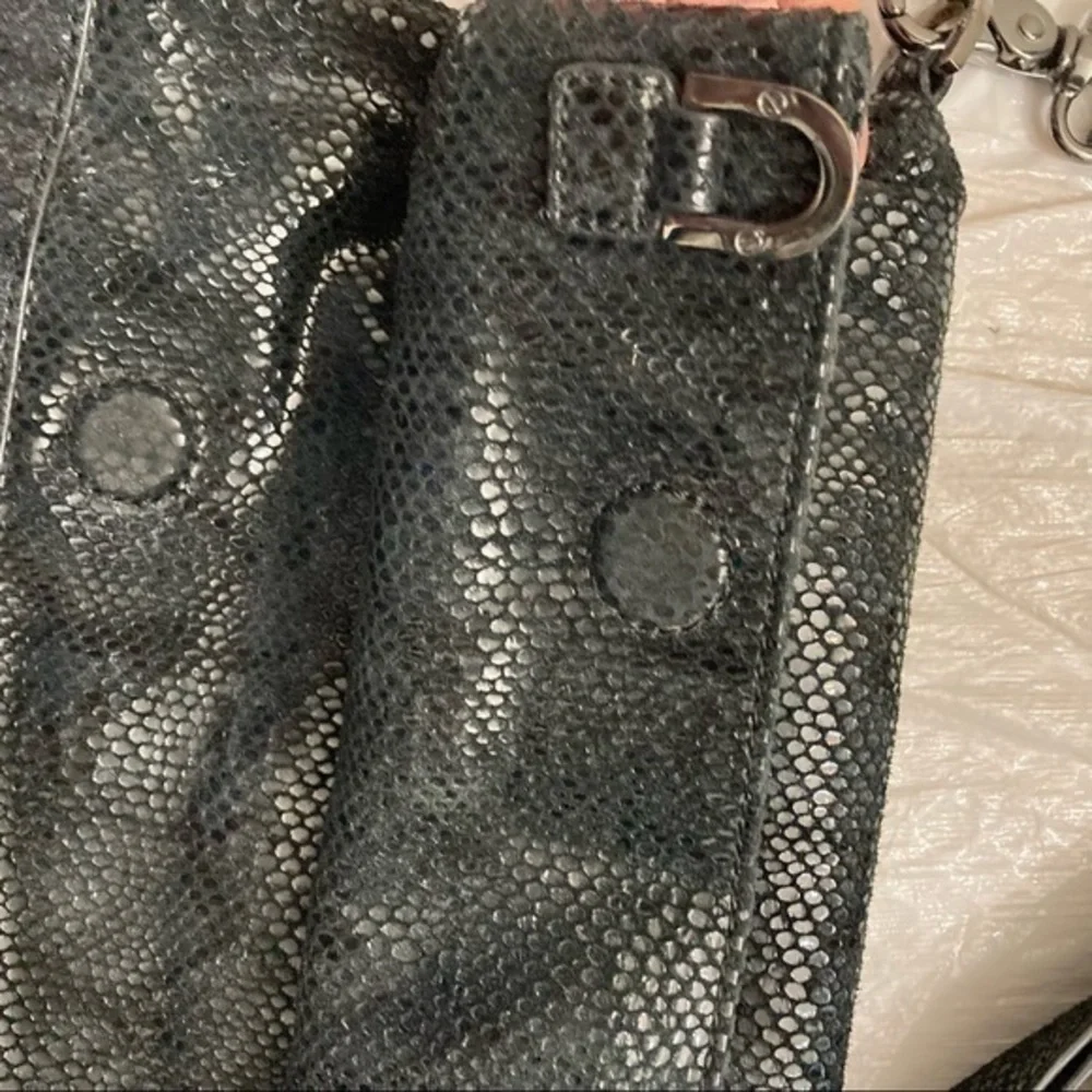 Tory Burch black embossed leather fold over crossbody bag